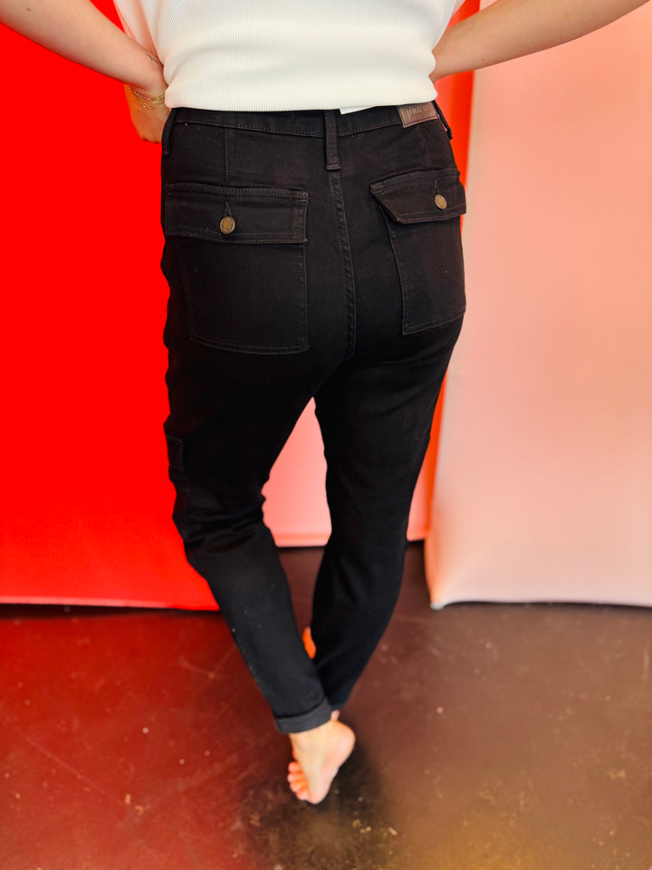 Judy Blue Black Cargo Cuffed Jogger Jeans