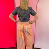 Orange Gingham Wide Leg Pants