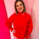 Red Ruffle Mock Neck Top
