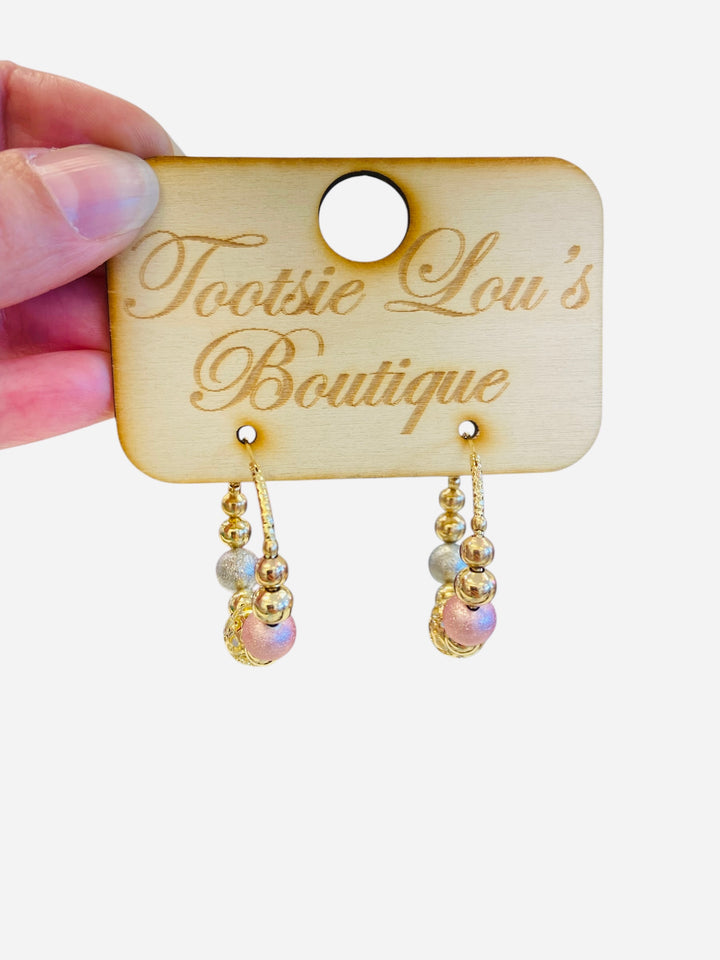 Pink & Blue Beaded Hoop Earrings