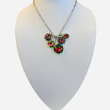 Silver necklace with multicolor prism crystal charm cluster