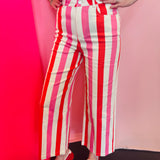 Pink multi stripe straight leg pants with pockets and tailored fit