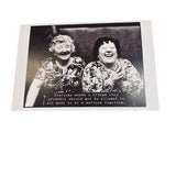 Funny friendship card with two laughing women and humorous quote.