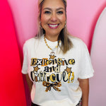 Cream Comfort Colors tee with Expensive and Difficult graphic, leopard stars, hearts, and bow