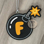 F-Bomb car freshie with bold humorous design and long-lasting scent.