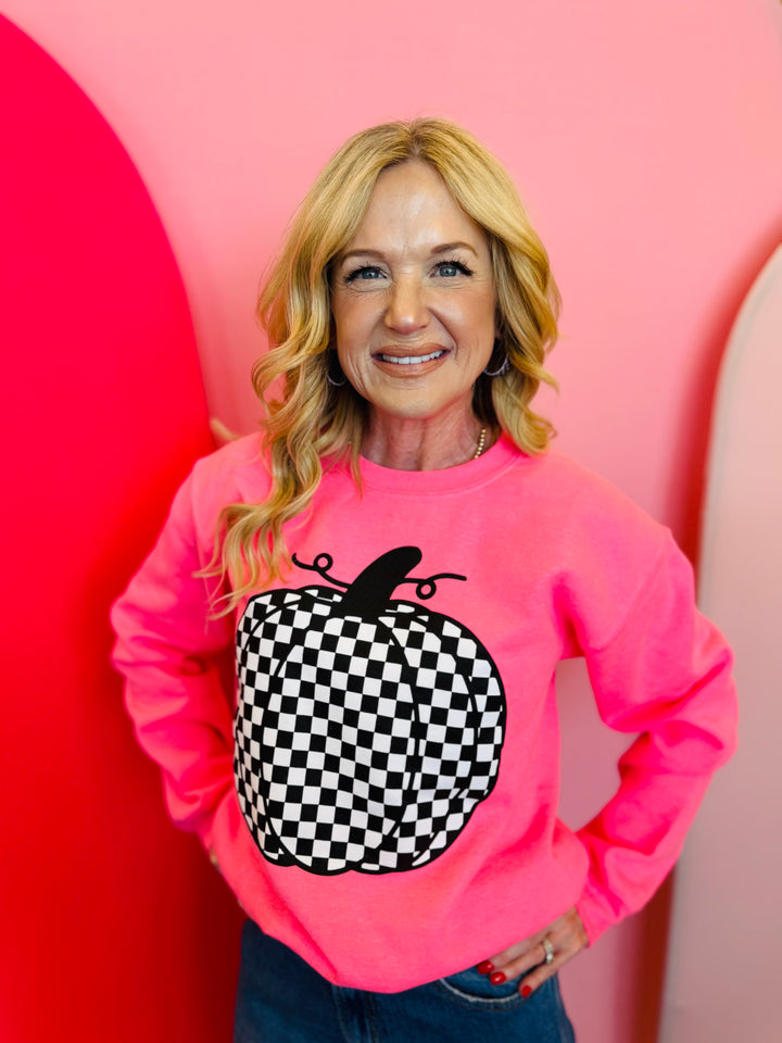 Pink Checkered Pumpkin Sweatshirt