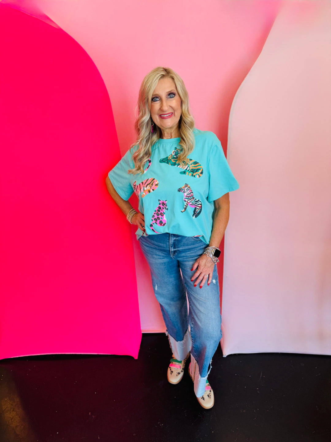 Roar Sequin Mint Tee