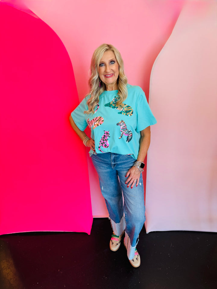 Roar Sequin Mint Tee