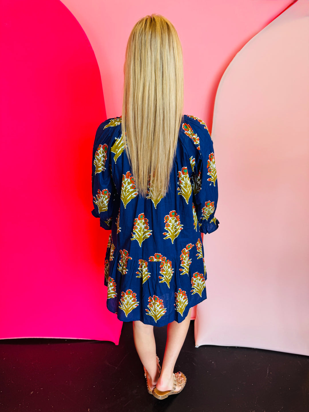 Navy Floral Detailed Dress