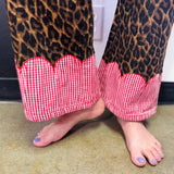 Leopard Scallop Hem Wide Leg Jeans