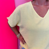 Yellow Woven V-Neck Top