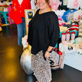 V-Neck Black Waffle Knit Top