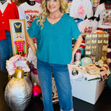 Lt. Teal Boxy Waffle Knit Top