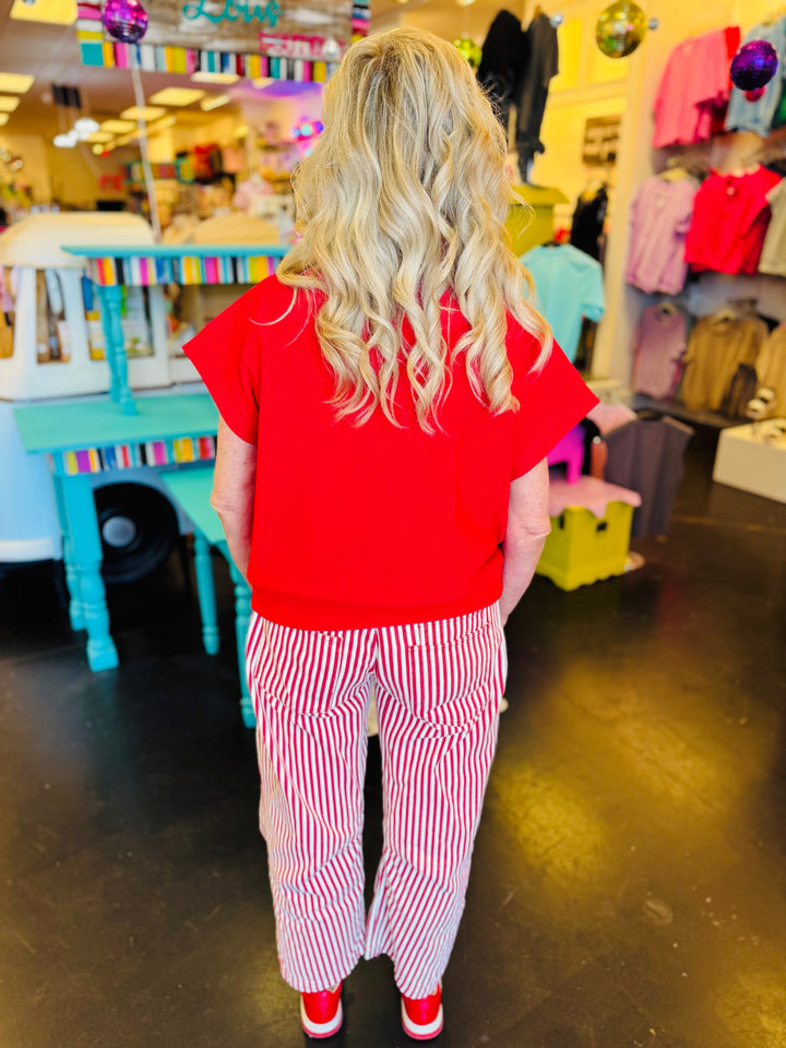 Red Ribbed Half Zip Top