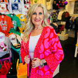 Pink & Red Abstract Print Cardigan