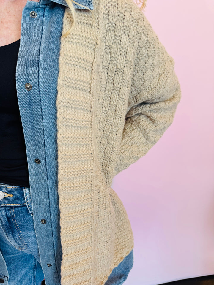 Latte Denim Contrast Cardigan