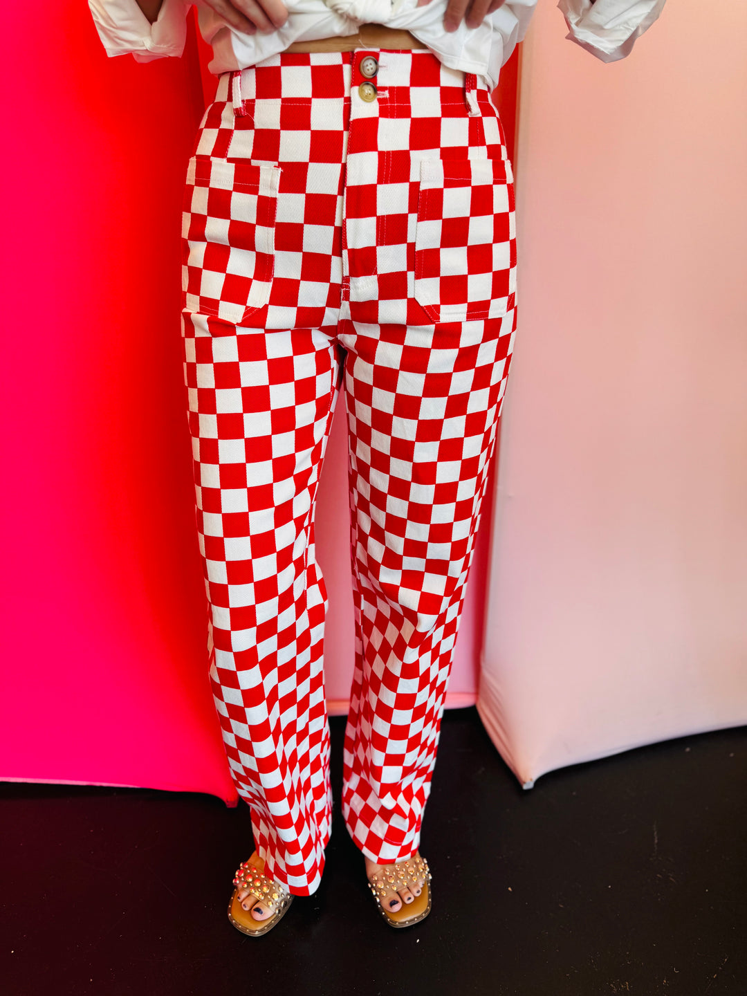 Red Demi Checkered Jeans