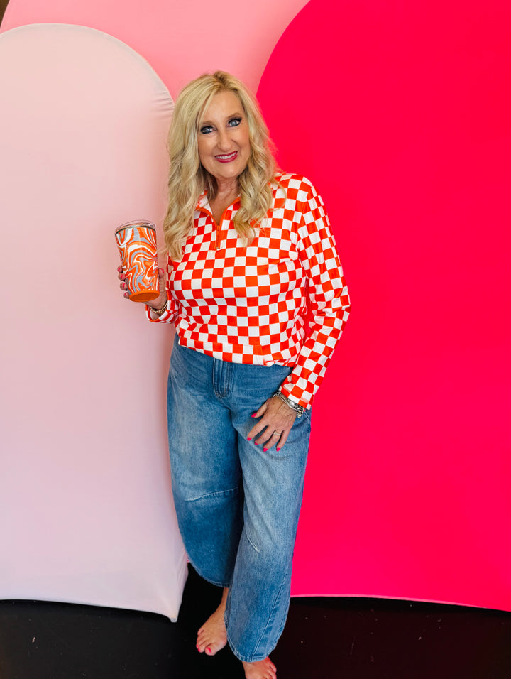 Orange & White Checkered Pep Rally Pullover