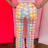 Colorful Gingham Wide Leg Jean