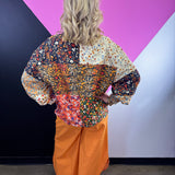 Queen Of Sparkles Colorblock Floral Print Gingham Pumpkin Sweatshirt