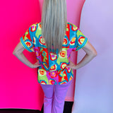 Pink & Lime Abstract Top