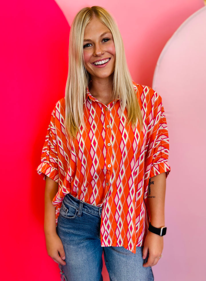 Tangerine Print Dolman Sleeve Top