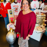 V-Neck Cabernet Waffle Knit Top