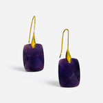 Purple faceted amethyst gemstone drop earrings with elegant gold accents.