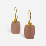 Pink faceted rose quartz drop earrings with elegant gold accents.