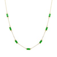 Gold chain necklace with stationed rectangular emerald stones, adjustable 16–18 inch length.