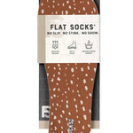 Fawn-Tastic FLAT SOCKS with reddish-brown fawn print, creamy flecks, and soft non-slip micro-pile fabric.
