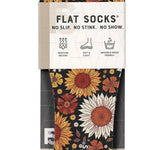 Harvest Hues FLAT SOCKS with sunflower print, hypoallergenic cotton fabric, and non-slip comfort.