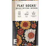 Harvest Hues FLAT SOCKS with sunflower print, hypoallergenic cotton fabric, and non-slip comfort.