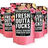 Fresh Outta Fucks Bath Salts 12oz bag with tropical fruit scent for relaxing, humorous self-care.