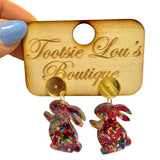 Fuchsia Glitter Flecked Bunny Earrings