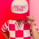 Jesus Saves I Spend Fuchsia Cap