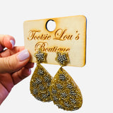 Gold Starburst Beaded Teardrop Earrings