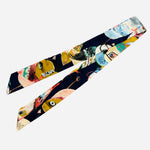 Navy abstract satin scarf tie, wearable as scarf, necklace, or purse twilly.