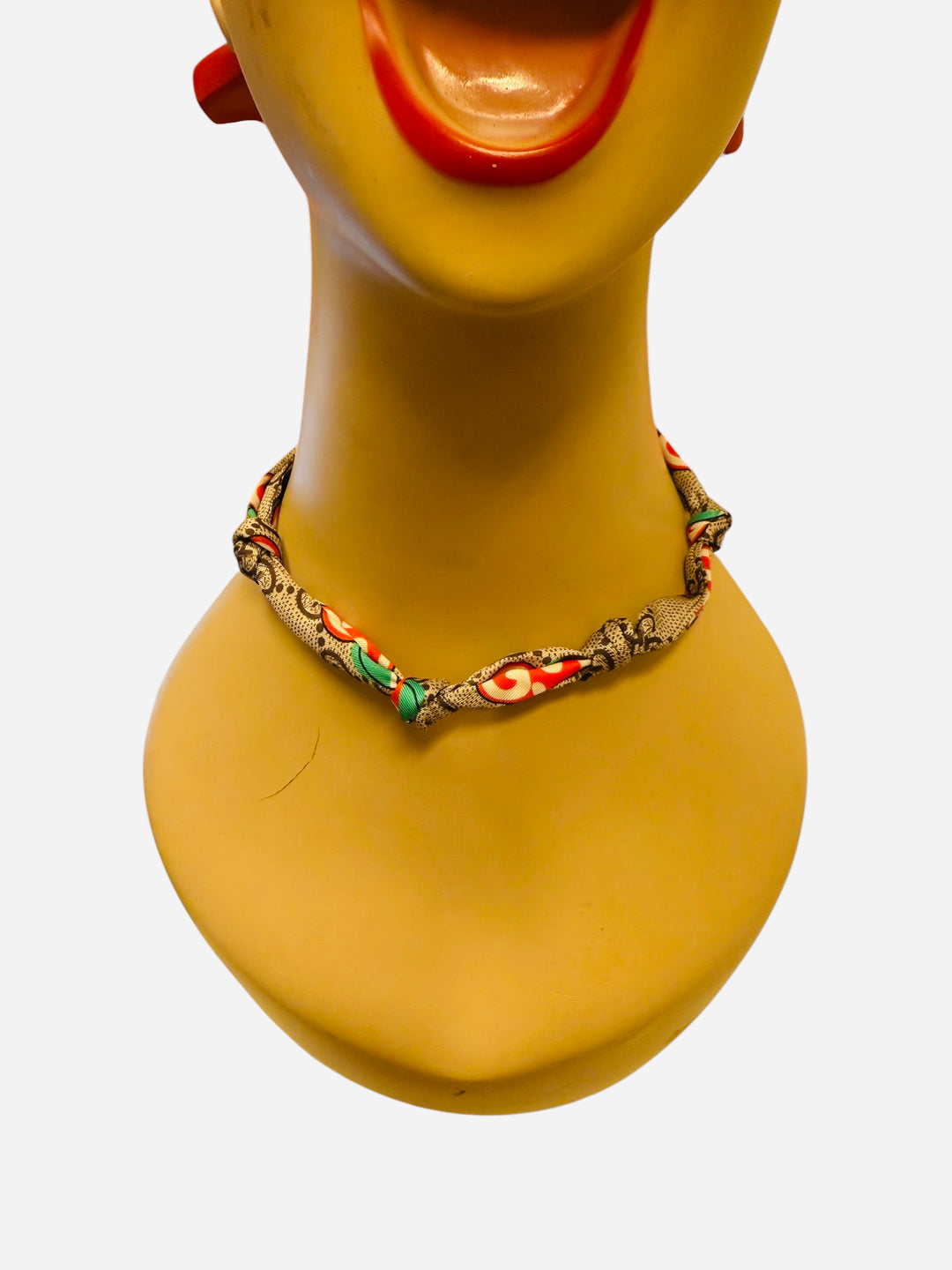 Brown and red designer silk scarf necklace