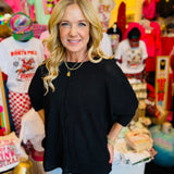 Black Waffle Knit Top