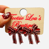 Red Pearl Bow Earrings