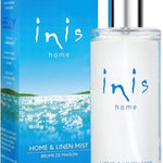 The 3.3 oz Inis Home & Linen Mist in its elegant, clear glass spray bottle.