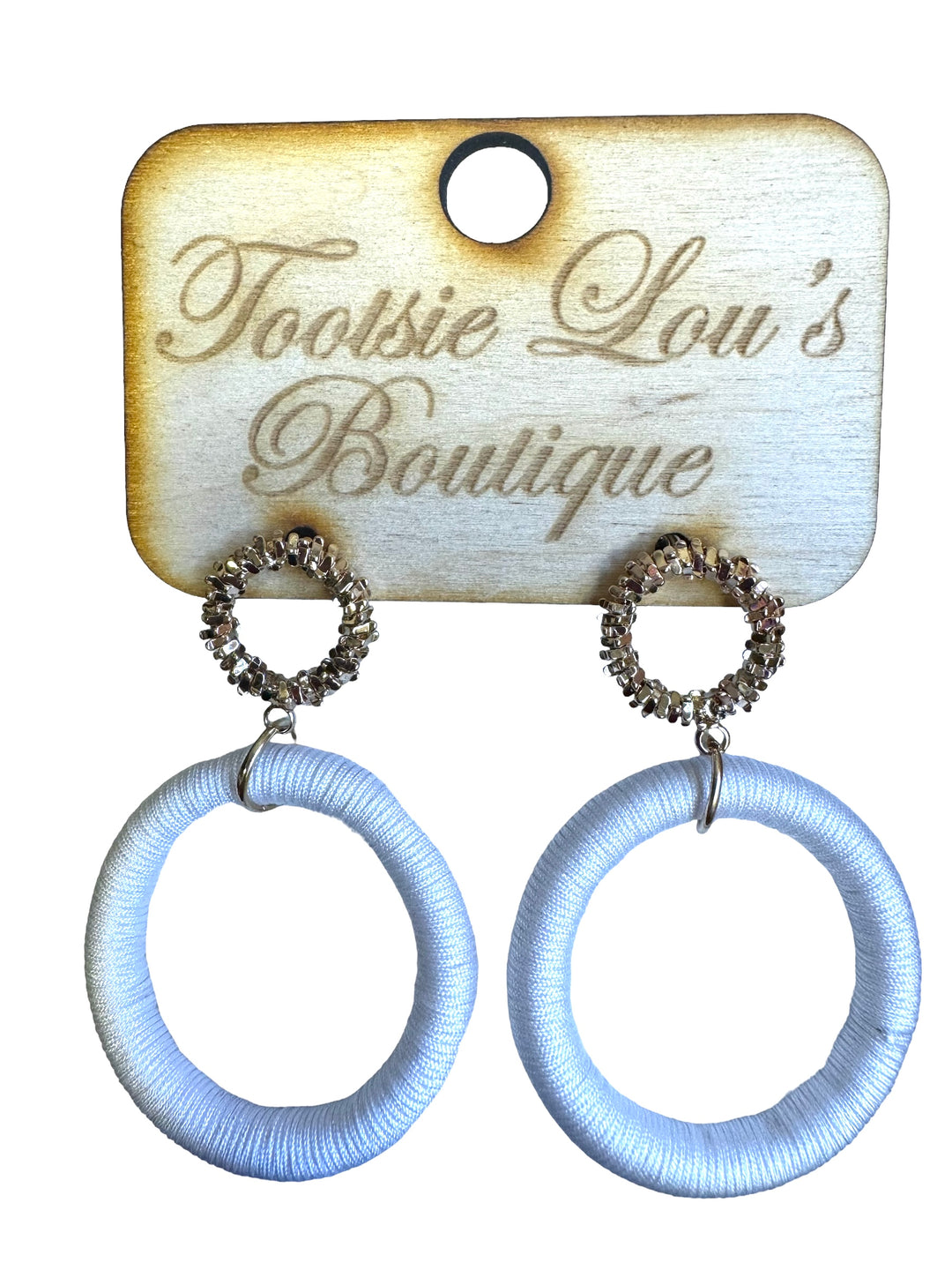 White Threaded Hoop Earrings