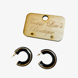 Black with Gold Stripe Acrylic Hoop Earrings