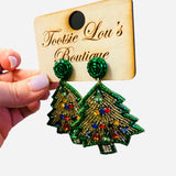 Glam Christmas Tree Beaded Earrings