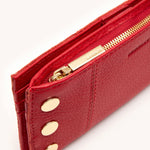 Hammitt Chili Red 110 North wallet with brushed gold hardware and multiple card slots.