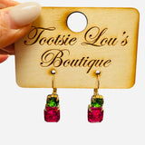 Hot Pink & Green Rhinestone Earrings