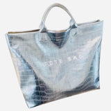 Silver Glossy Crocodile Tote Bag