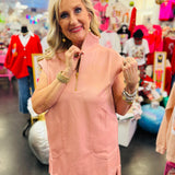 Light Rose Quarter Zipper Mini Dress