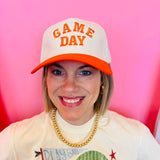 Cream and orange Game Day baseball cap with raised embroidered lettering